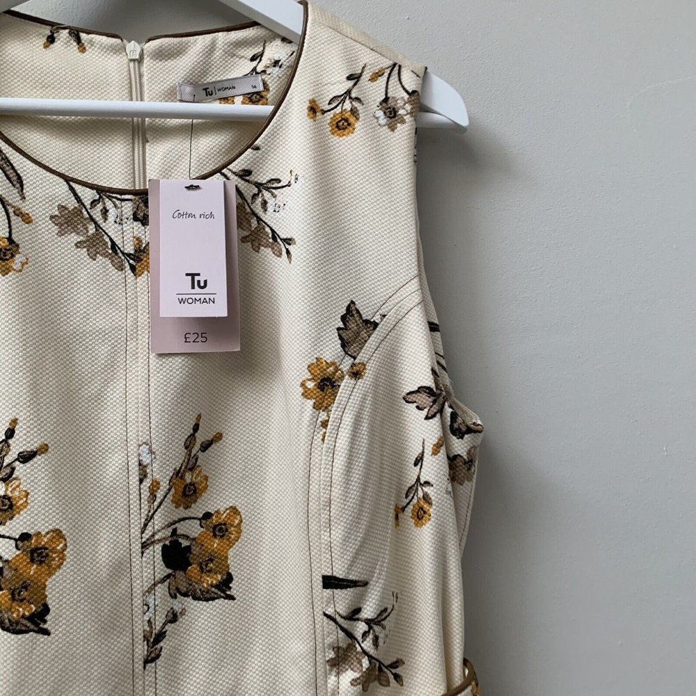 TU Floral Dress Size UK 14 Sleeveless Sheath Pretty Retro Style - Picture 7 of 12